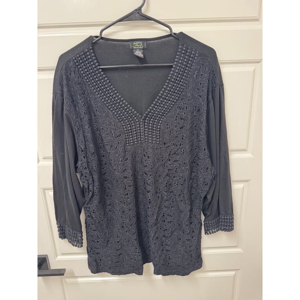 Shannon Ford New York Black Lace Front V-Neck Blouse Plus Size 3X